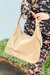 Hazel Genuine Suede Knot Hobo - Natural