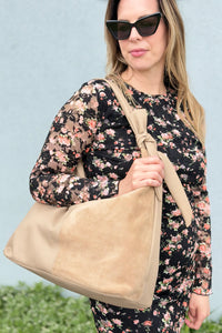 Hazel Genuine Suede Knot Hobo - Natural