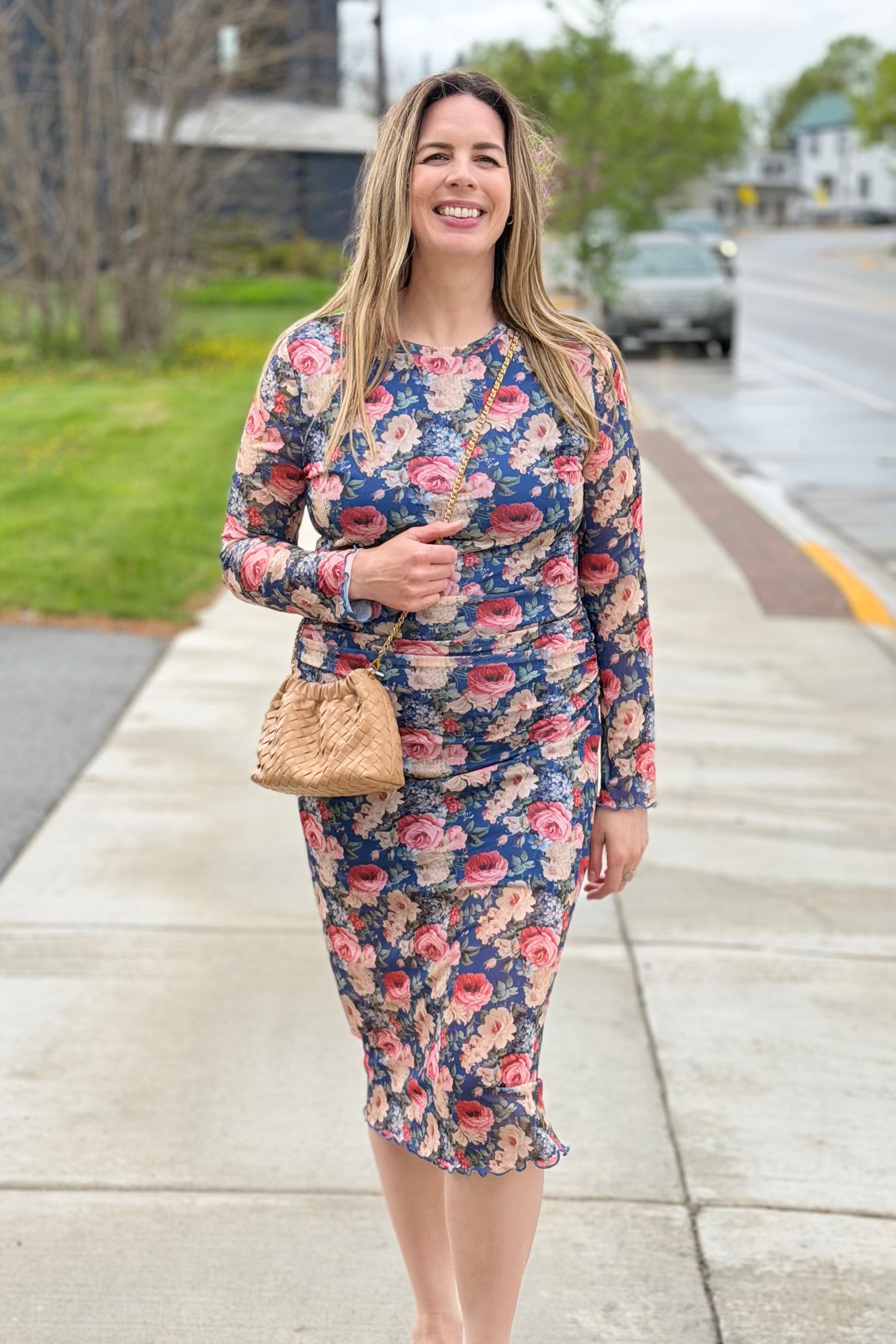 Printed Mesh Dress - Ink Teal