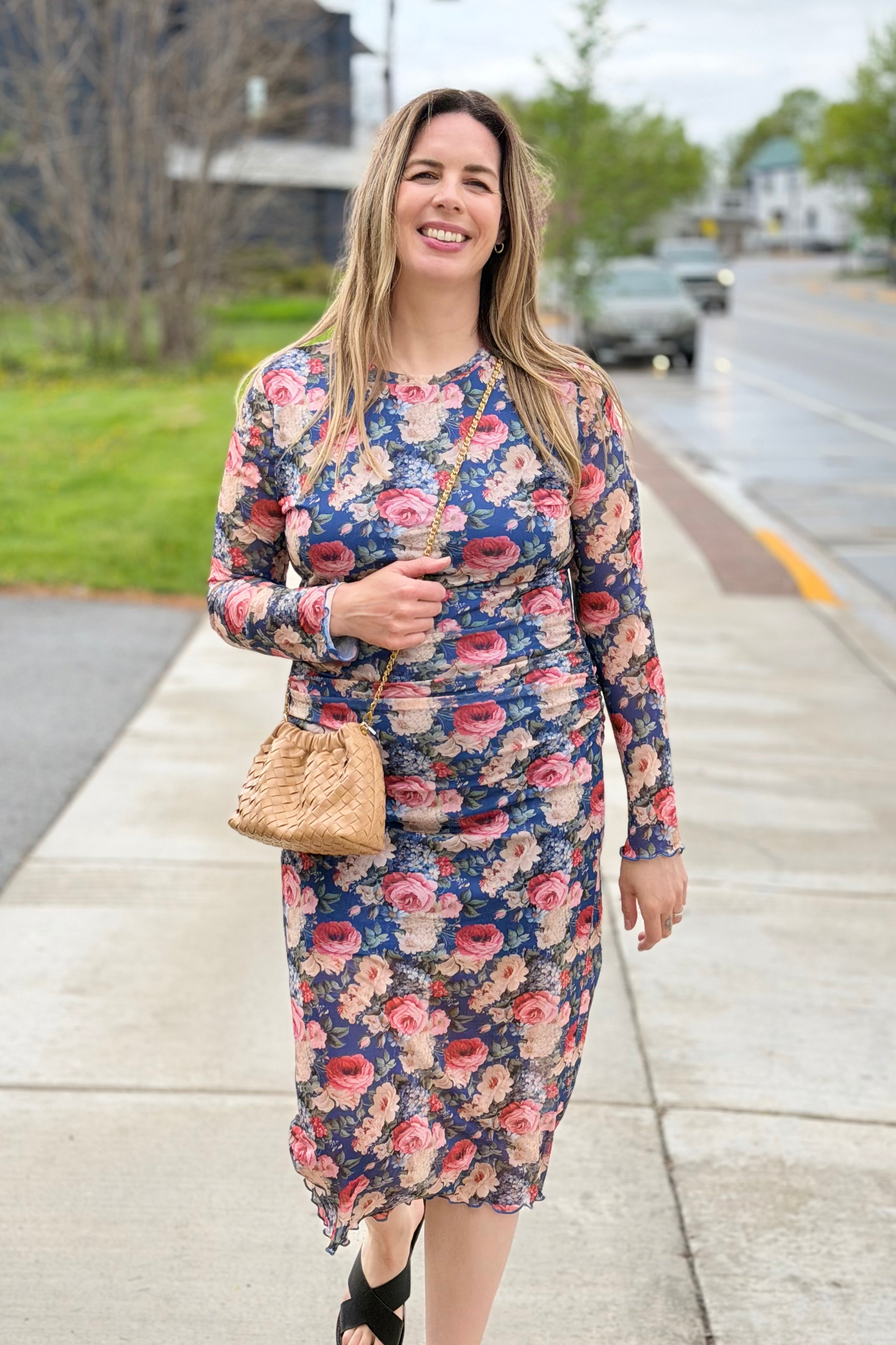 Printed Mesh Dress - Ink Teal