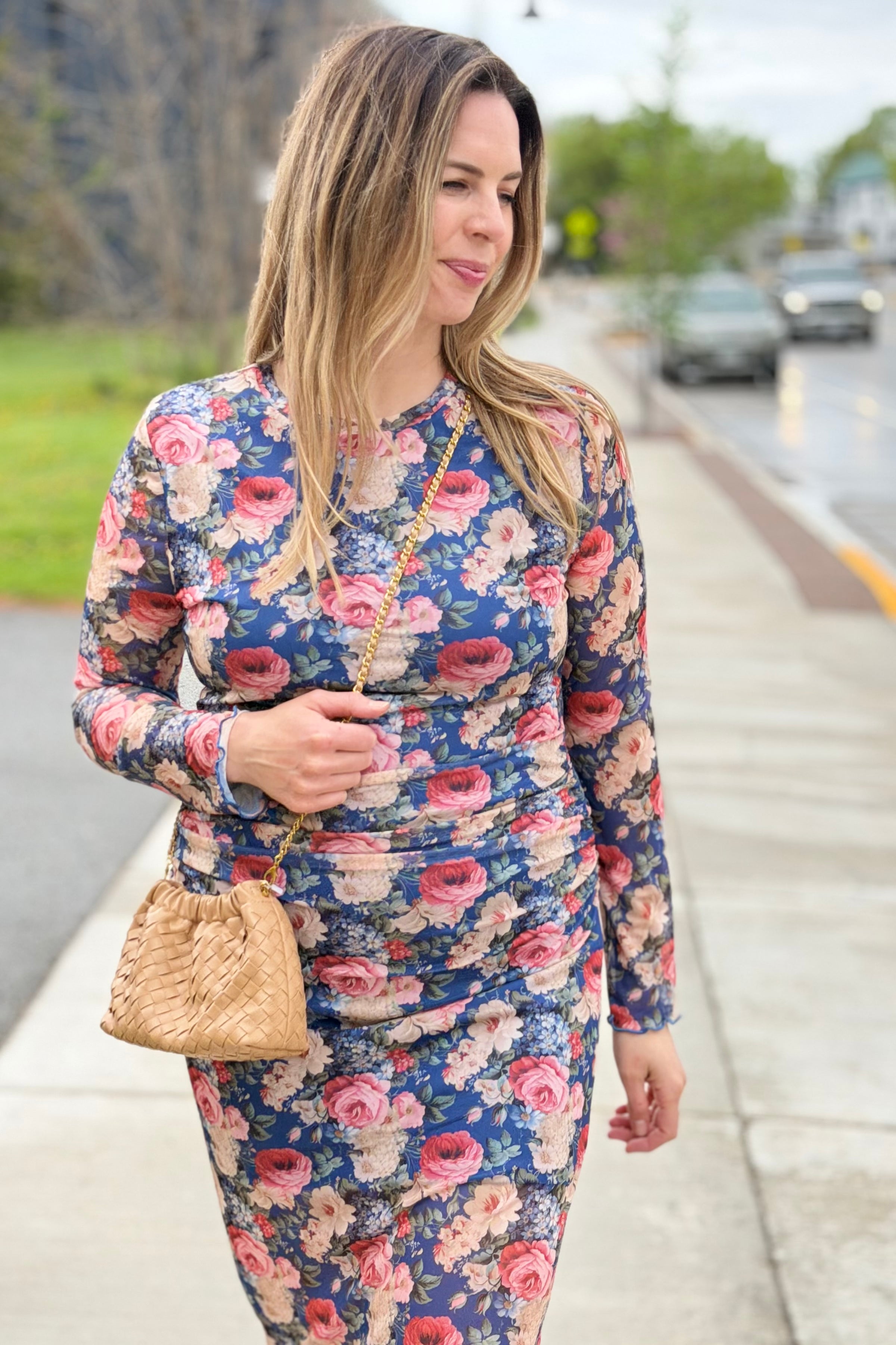 Printed Mesh Dress - Ink Teal