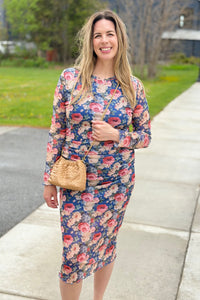 Printed Mesh Dress - Ink Teal