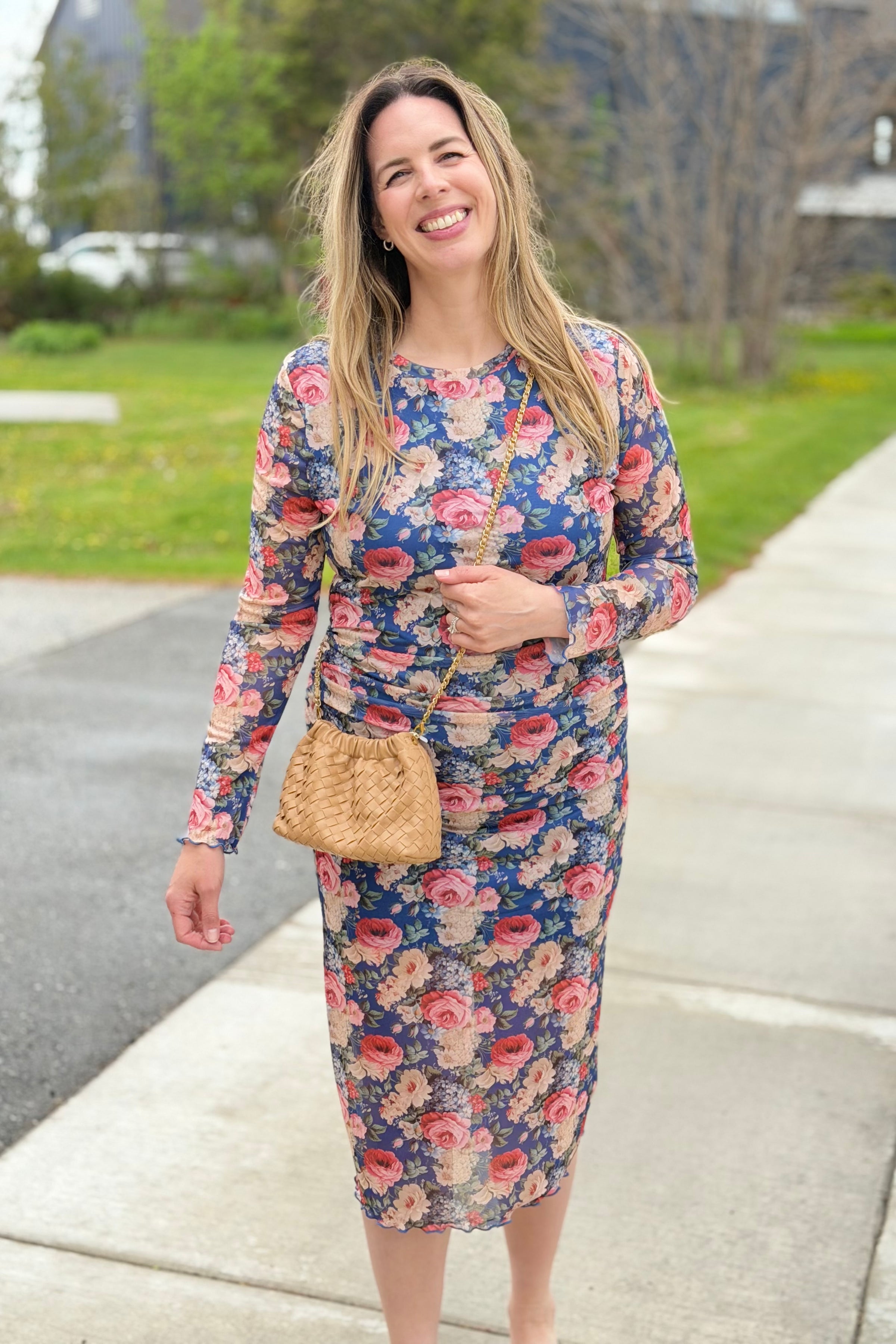 Printed Mesh Dress - Ink Teal