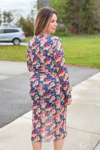 Printed Mesh Dress - Ink Teal