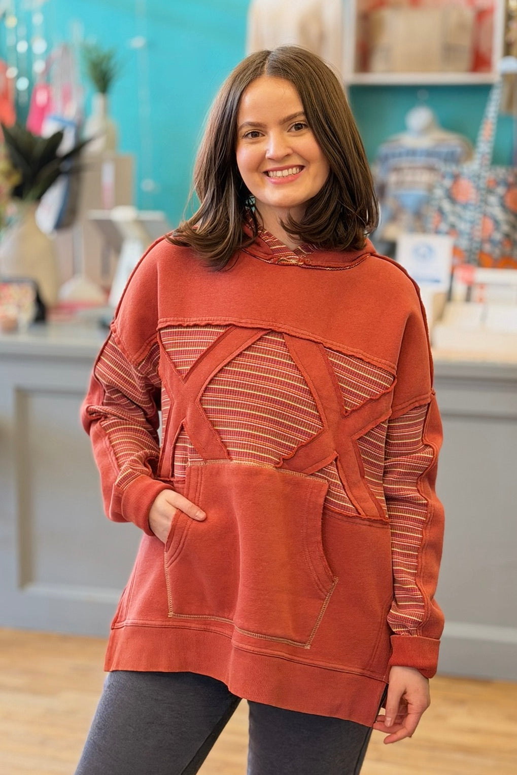 Stripe Mix Hoodie - Red
