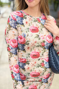 Printed Mesh Dress - Taupe Floral