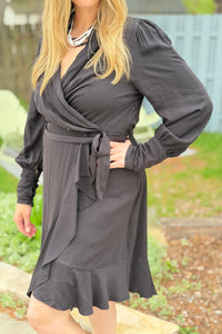 Asymmetric Wrap Midi Dress - Black
