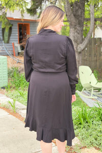 Asymmetric Wrap Midi Dress - Black