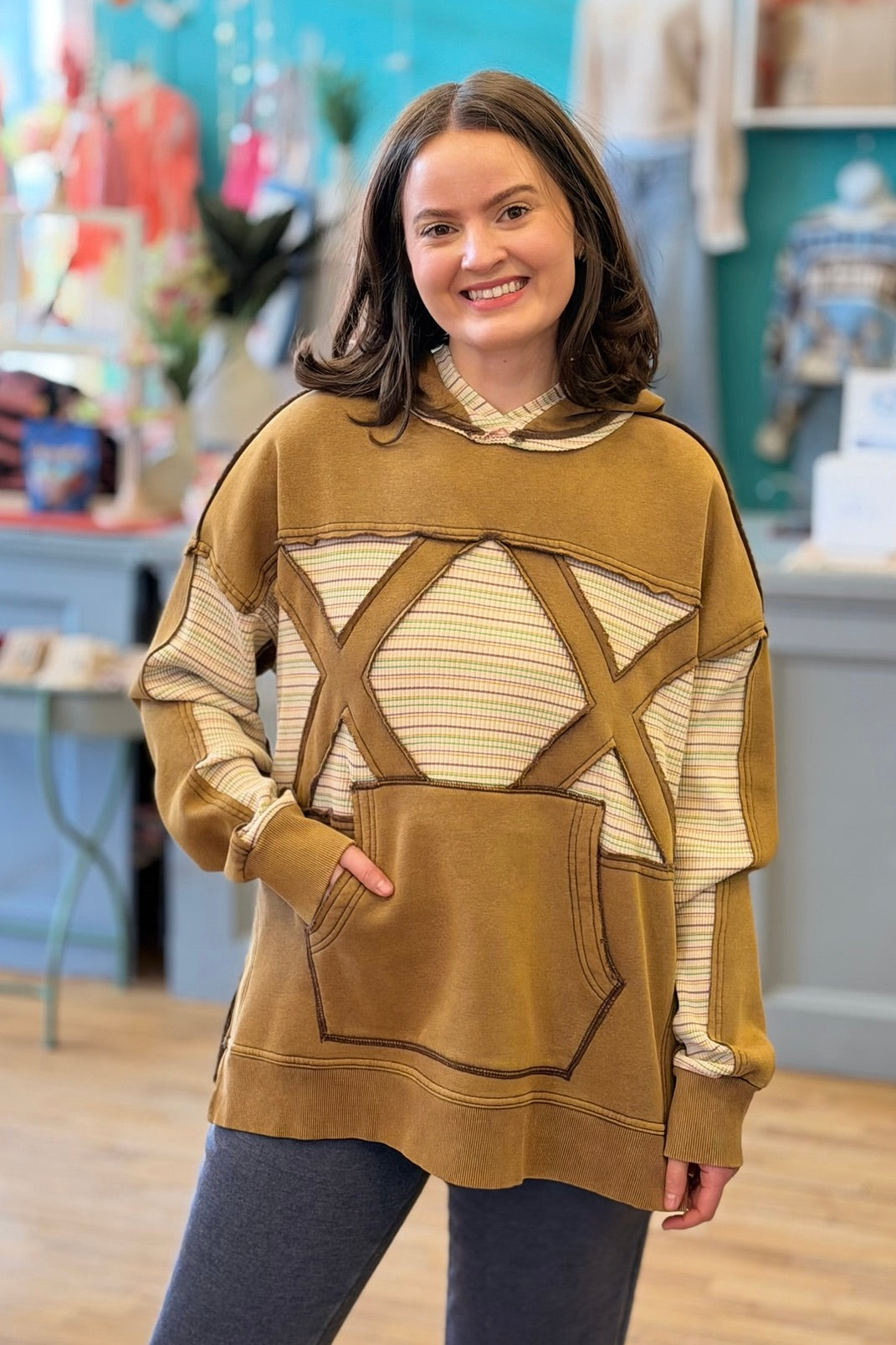 Stripe Mix Hoodie - Mocha