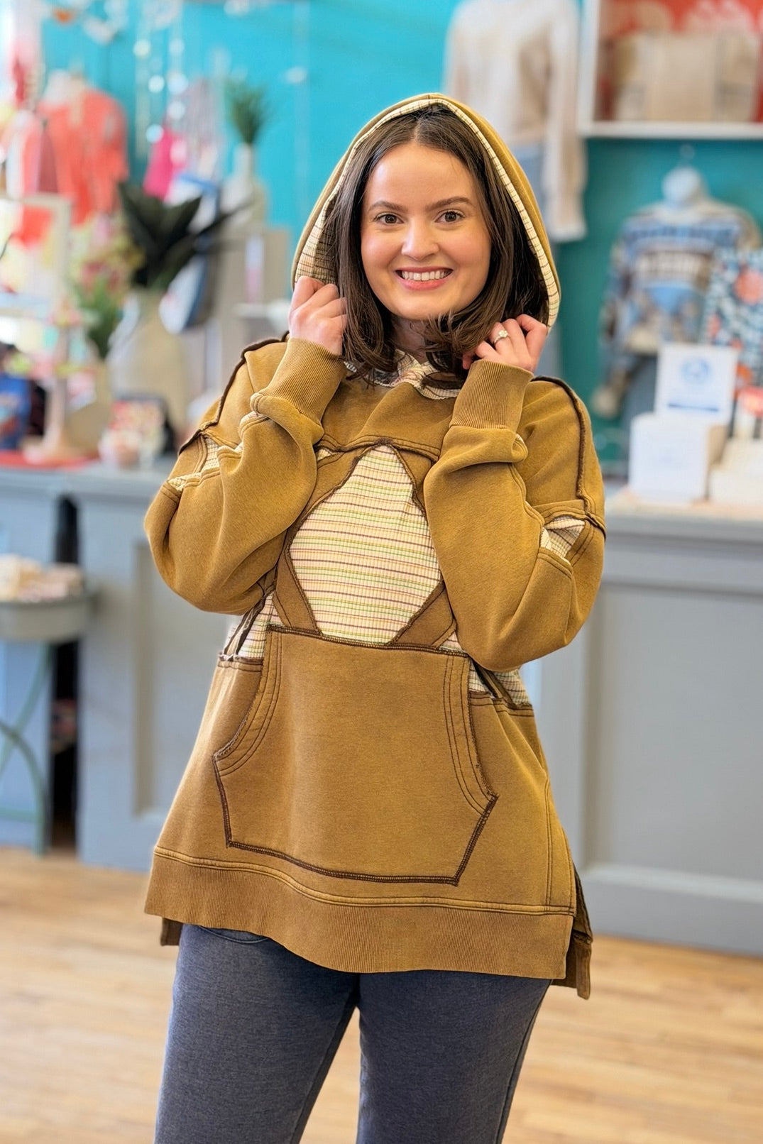 Stripe Mix Hoodie - Mocha