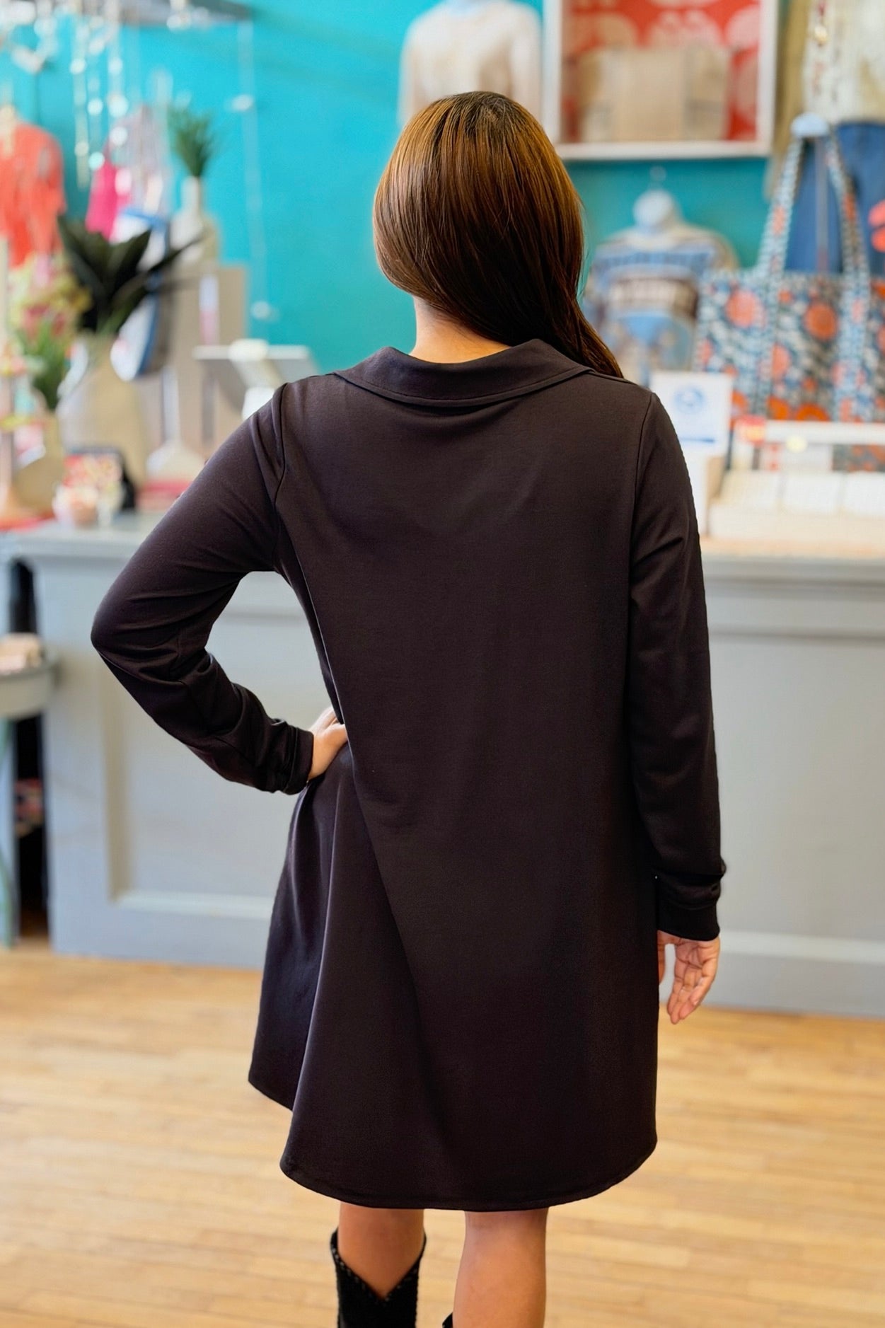 French Terry A Line Dress - Black