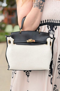 Yoana Straw Satchel & Crossbody Bag - Ivory Black