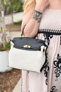Yoana Straw Satchel & Crossbody Bag - Ivory Black