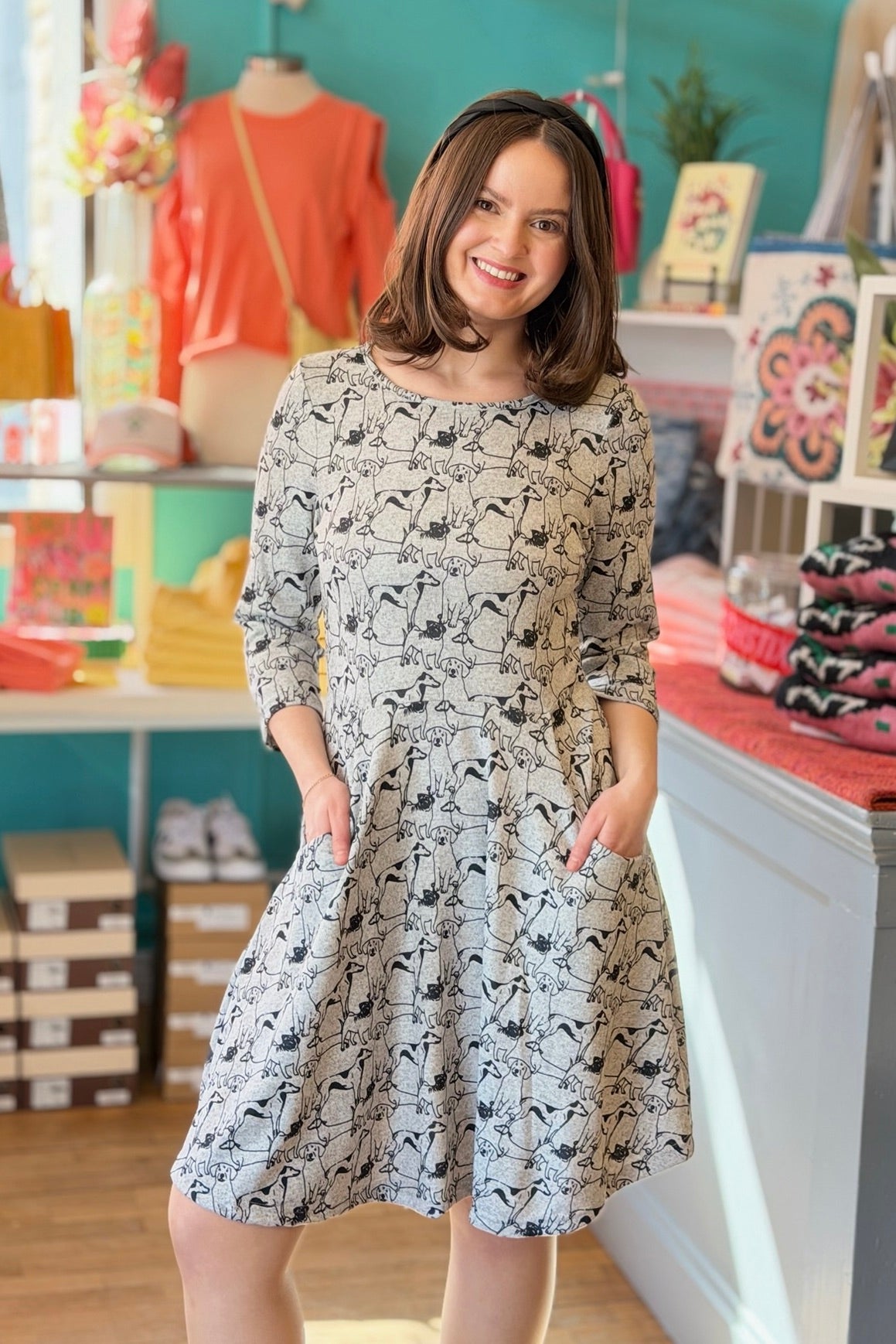 Dog Print Vintage Inspired Winter Tunic Dress