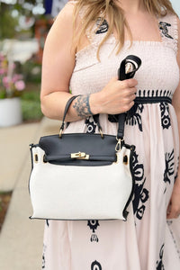 Yoana Straw Satchel & Crossbody Bag - Ivory Black