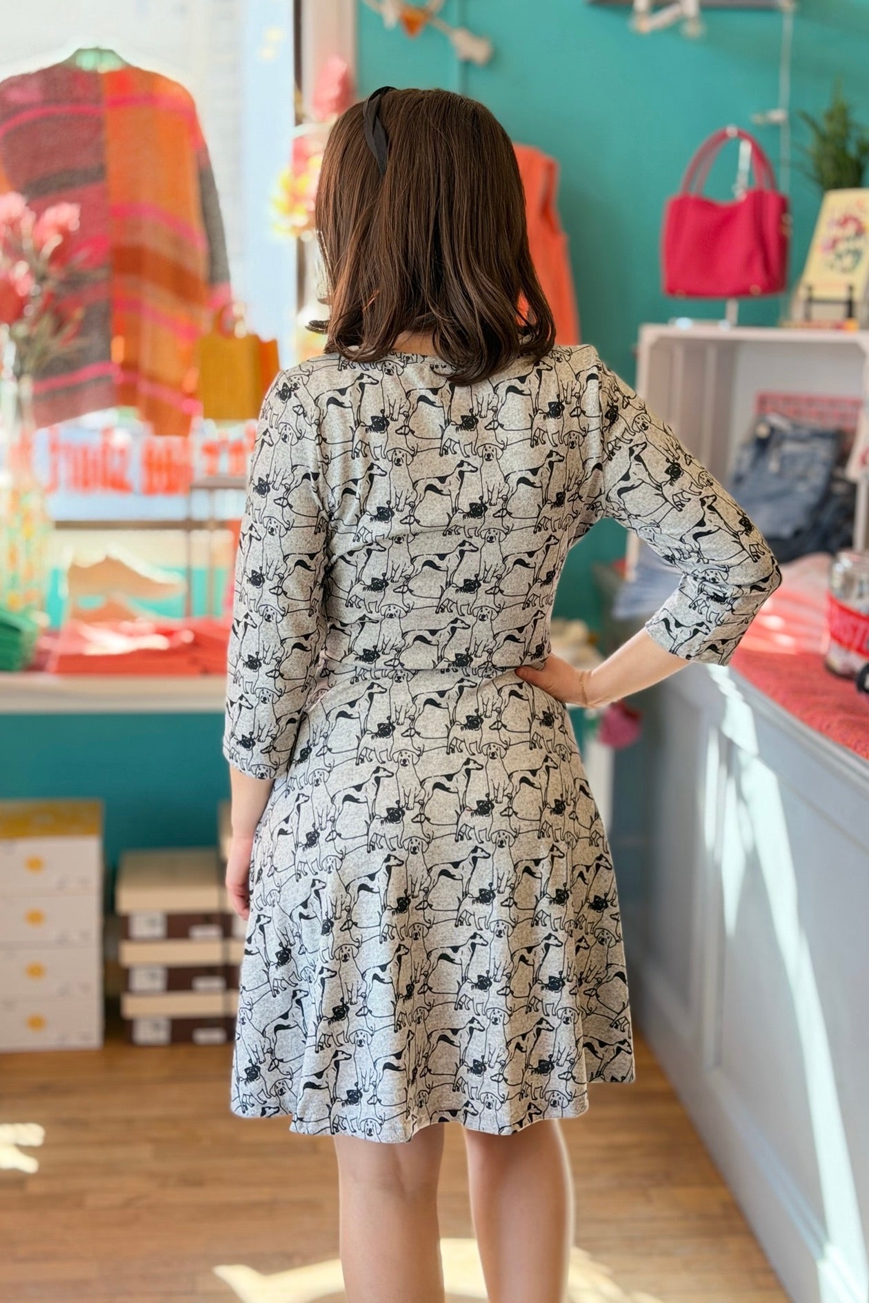 Dog Print Vintage Inspired Winter Tunic Dress