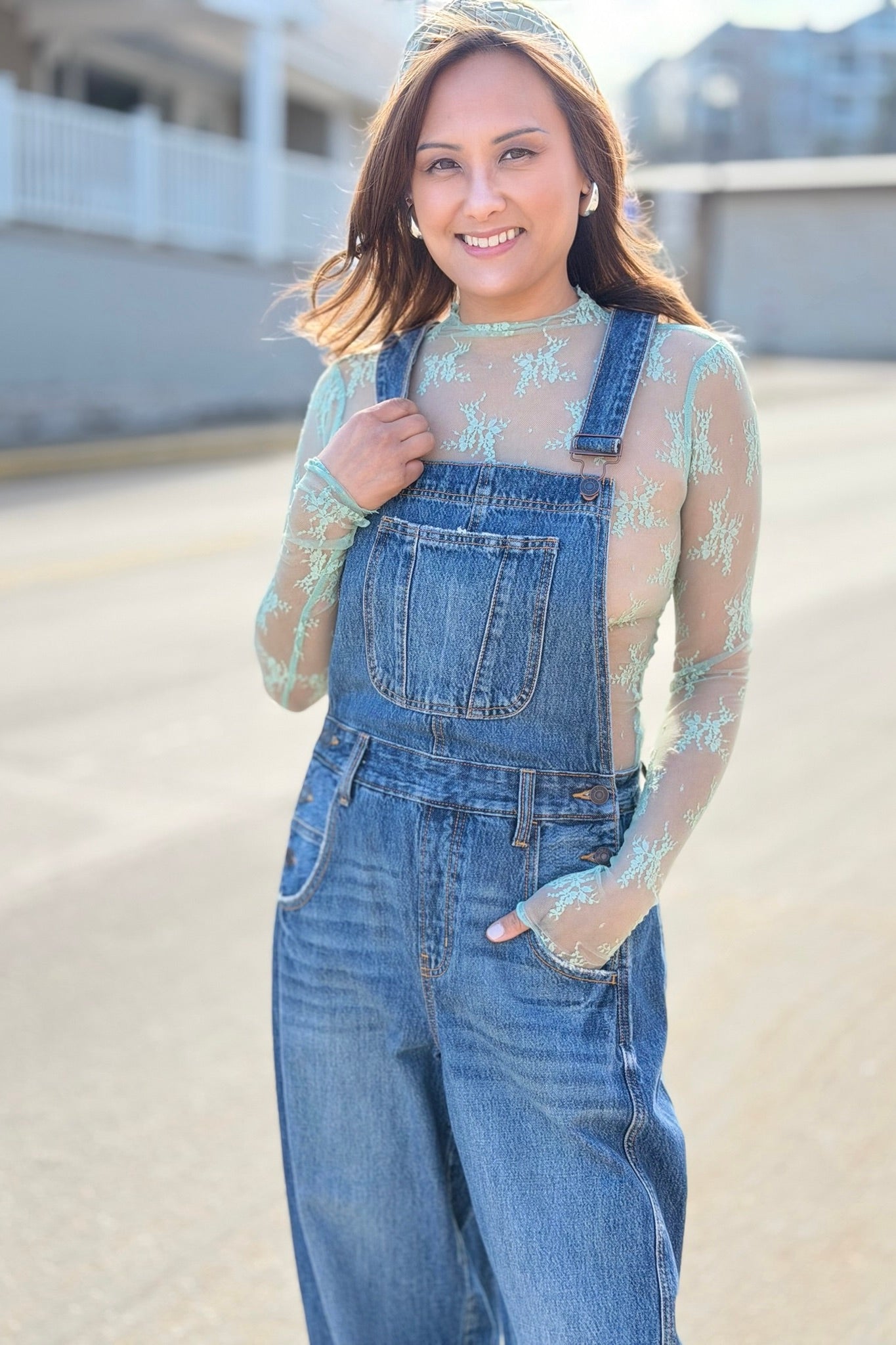 Lace See Through Top - Sage