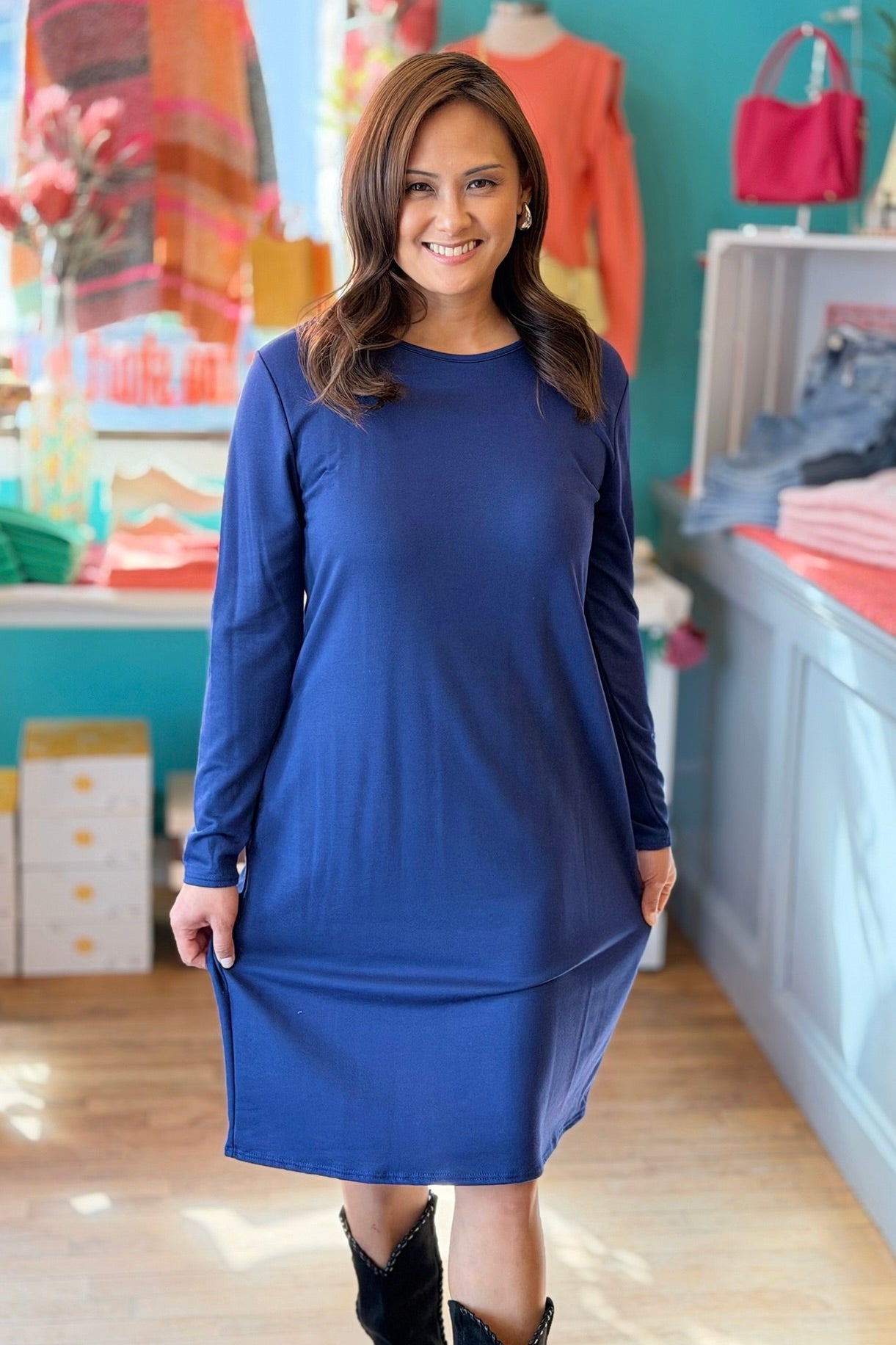 Long Sleeve Everyday Dress - Navy