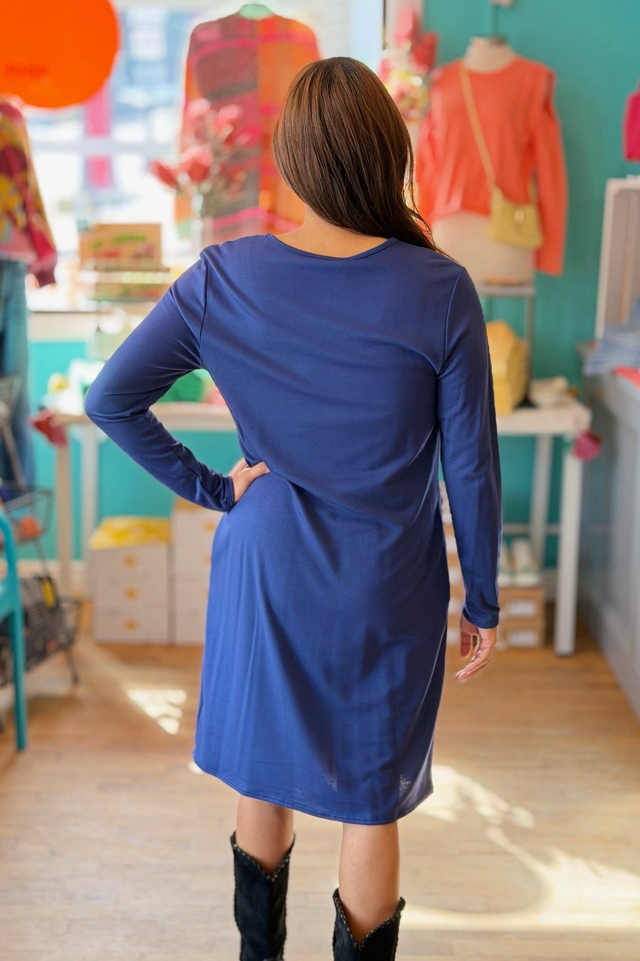 Long Sleeve Everyday Dress - Navy