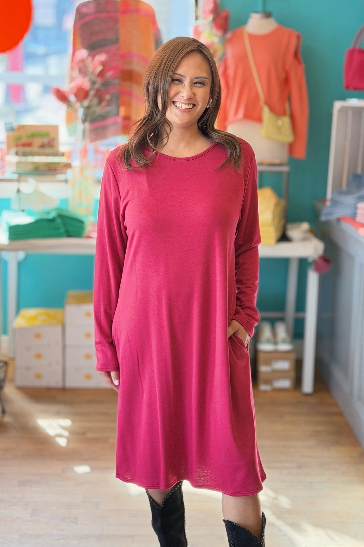 knee length dresses for ladies Long Sleeve Everyday Midi Dress