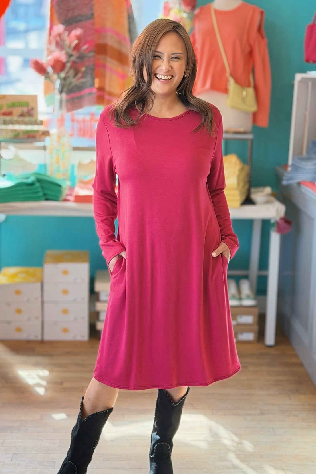 Long Sleeve Everyday Dress - Berry