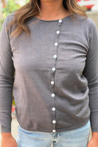 Asymmetric Button Closure Cardigan - Charcoal