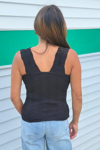 Flowers Jacquard Fitted Tank - Black