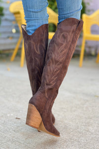 Bronco Knee High Western Boots - Coffee