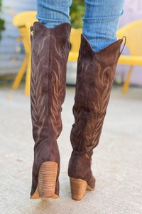 Bronco Knee High Western Boots - Coffee