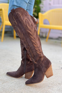 Bronco Knee High Western Boots - Coffee