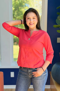 V-neck One Button Top - Coral