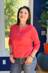 V-neck One Button Top - Coral