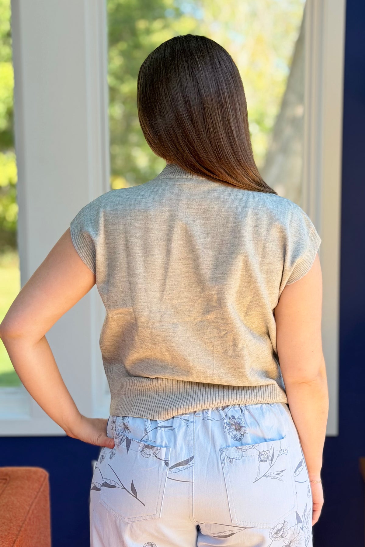 Camellia Flower Knit Top - Grey