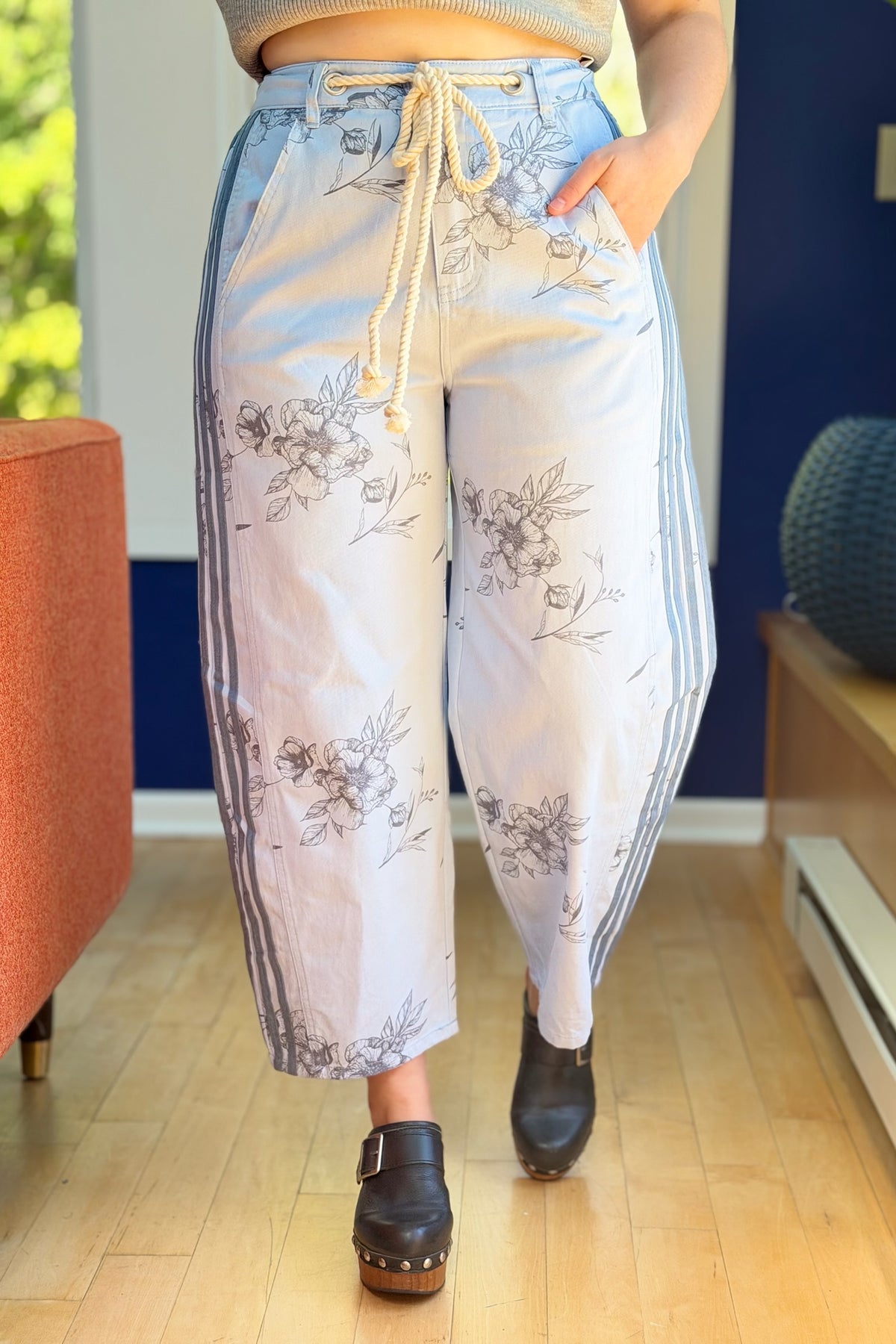 Printed Pull-on Pants - Blue Daisy