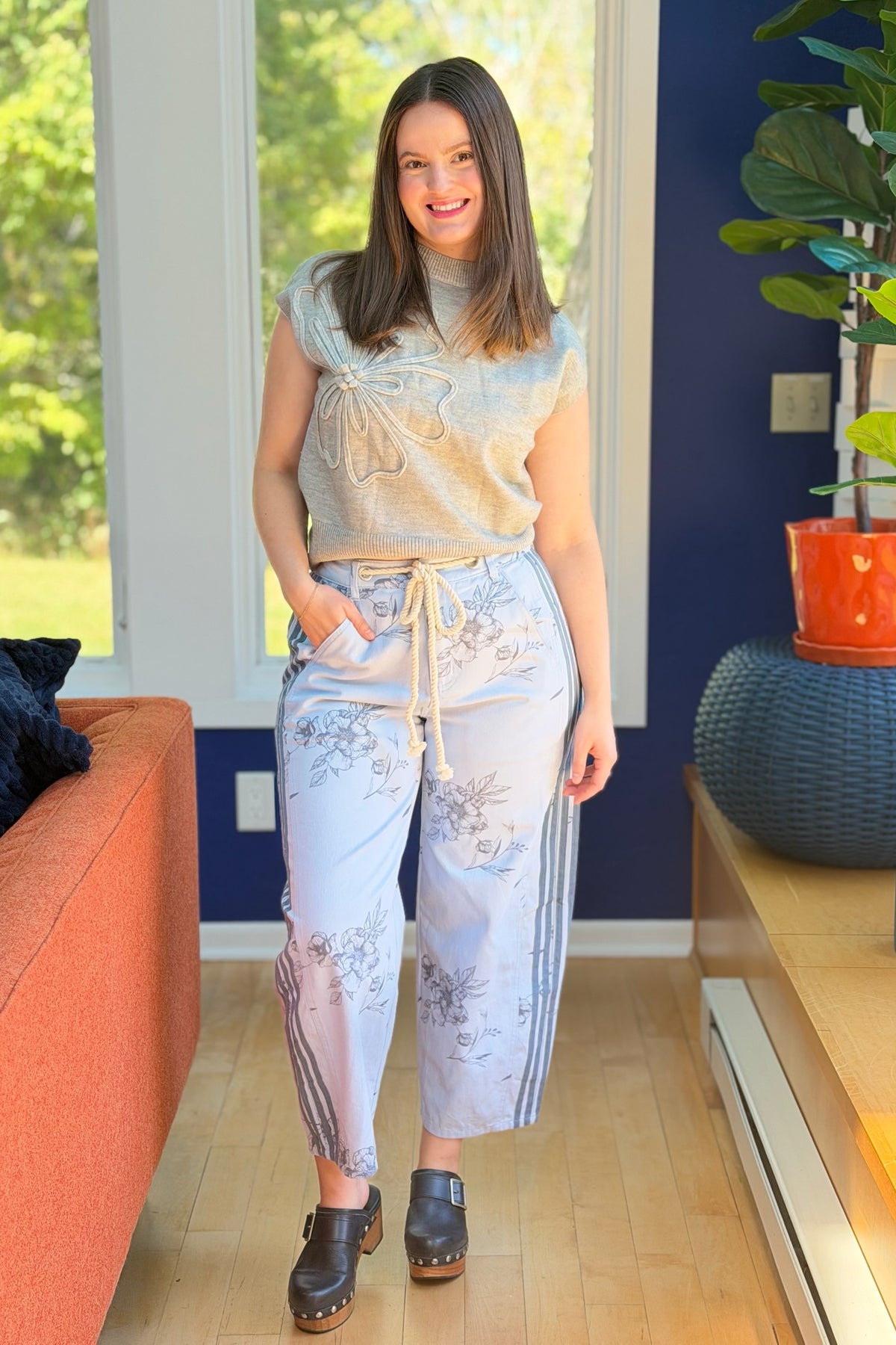 Printed Pull-on Pants - Blue Daisy