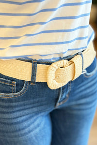 Stretchable Raffia Belt Natural