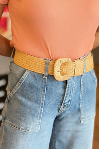 Stretchable Raffia Belt Tan