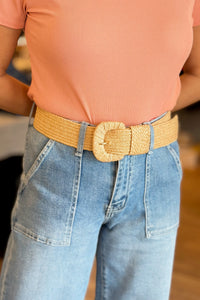 Stretchable Raffia Belt Tan