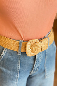 Stretchable Raffia Belt Tan