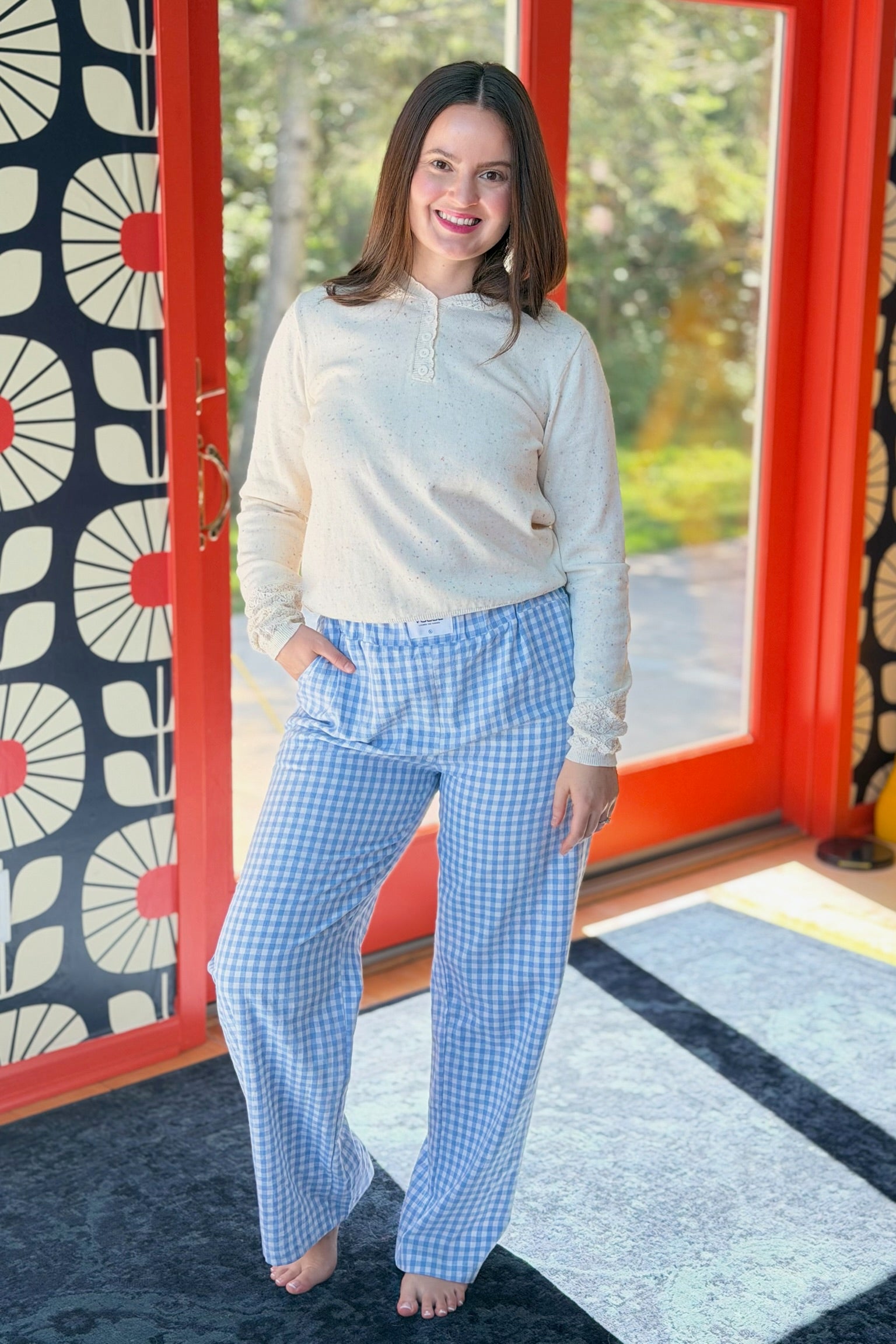 Cotton Checkered Pants - Blue