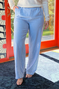 Cotton Checkered Pants - Blue
