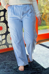 Cotton Checkered Pants - Blue