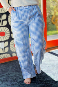 Cotton Checkered Pants - Blue