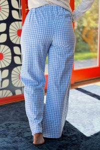 Cotton Checkered Pants - Blue