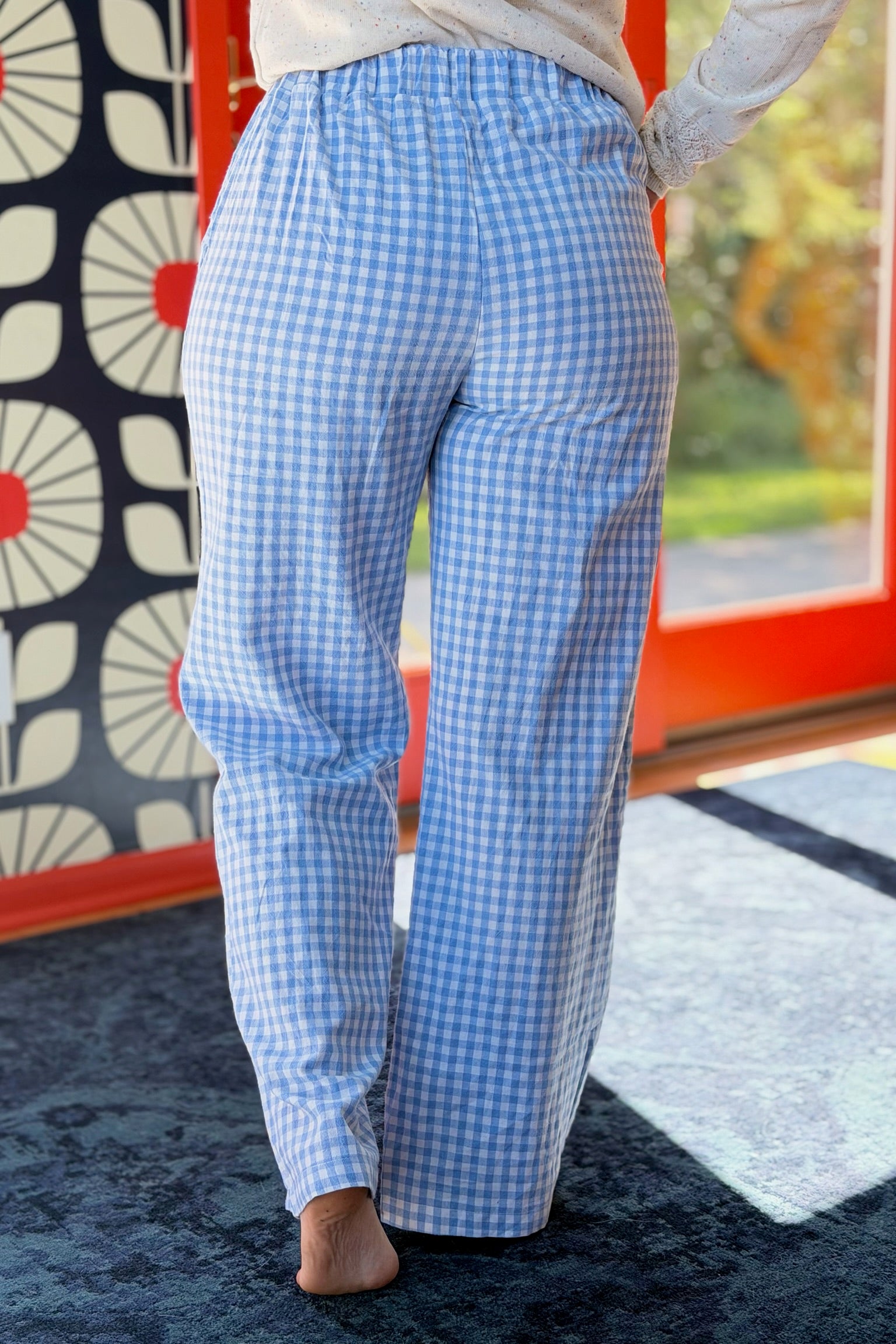 Cotton Checkered Pants - Blue