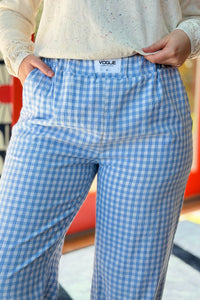 Cotton Checkered Pants - Blue
