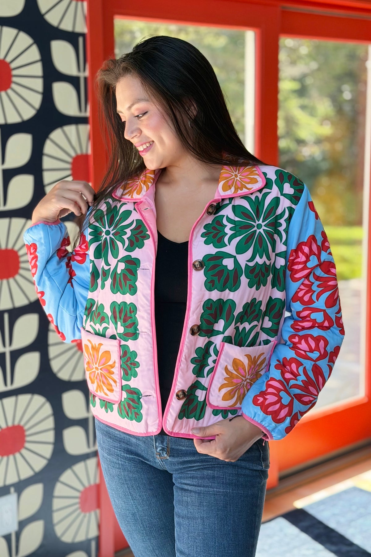 Vintage Contrast Floral Jacket