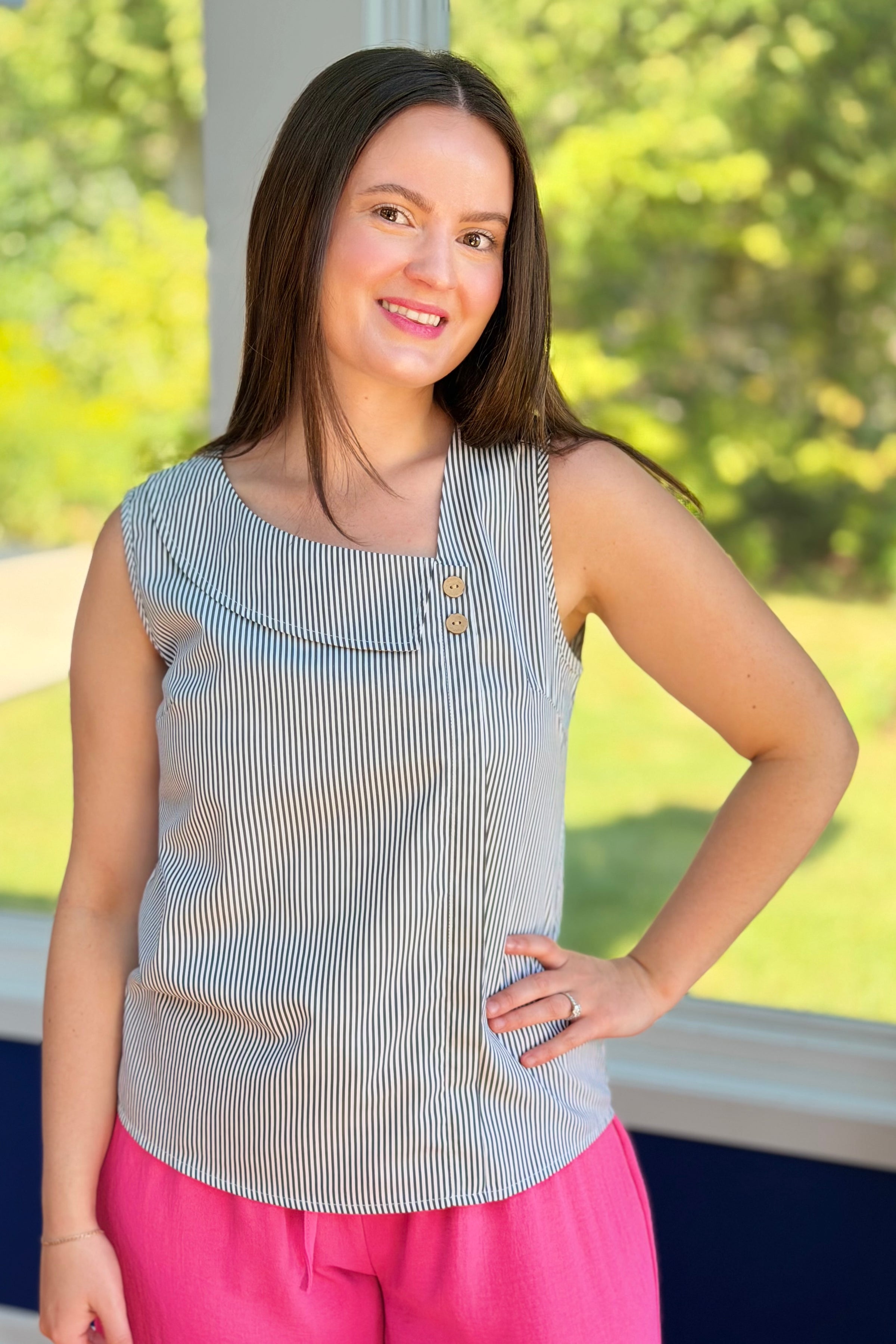 Casual Slant Collar Striped Top