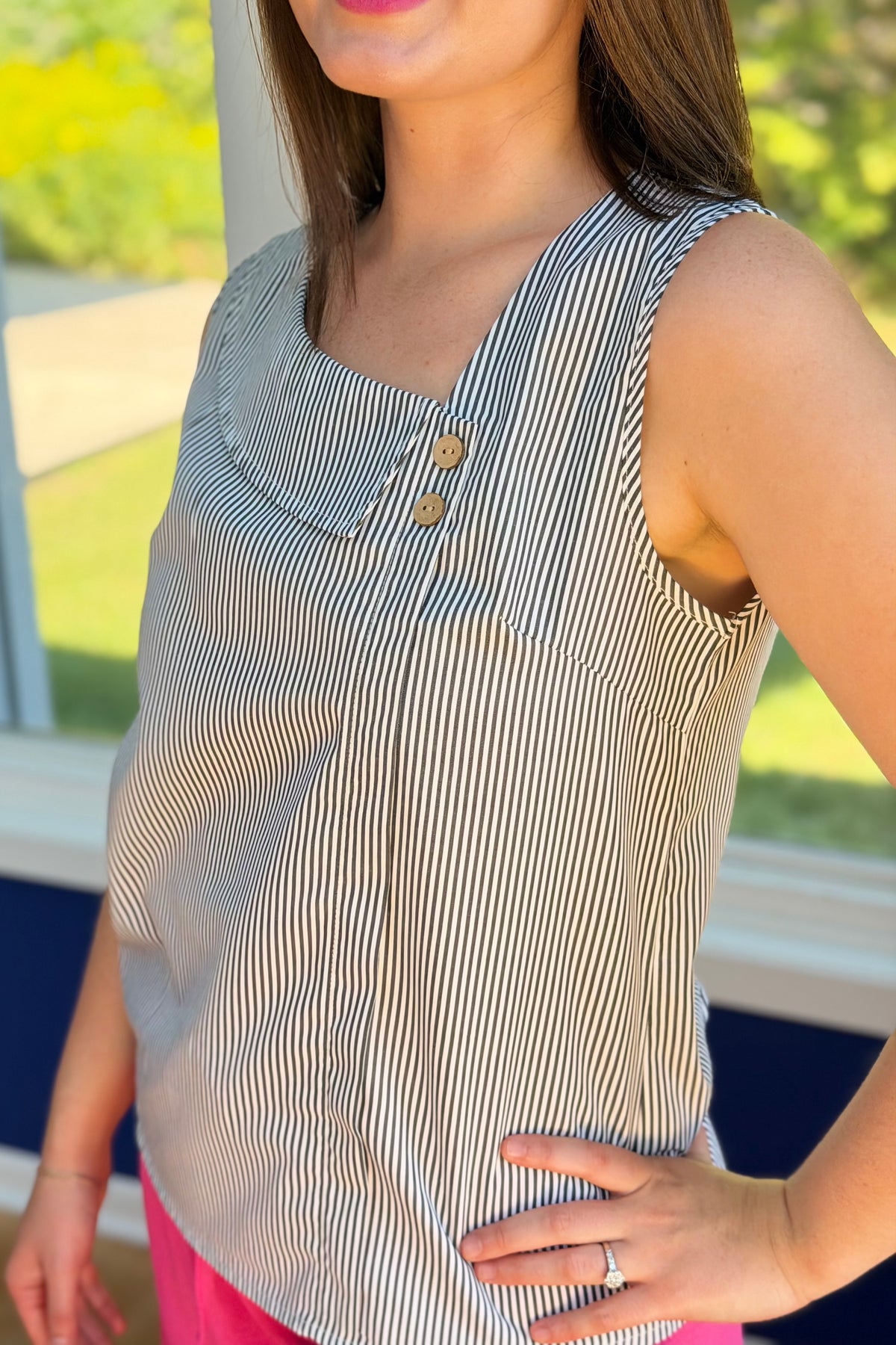 Casual Slant Collar Striped Top