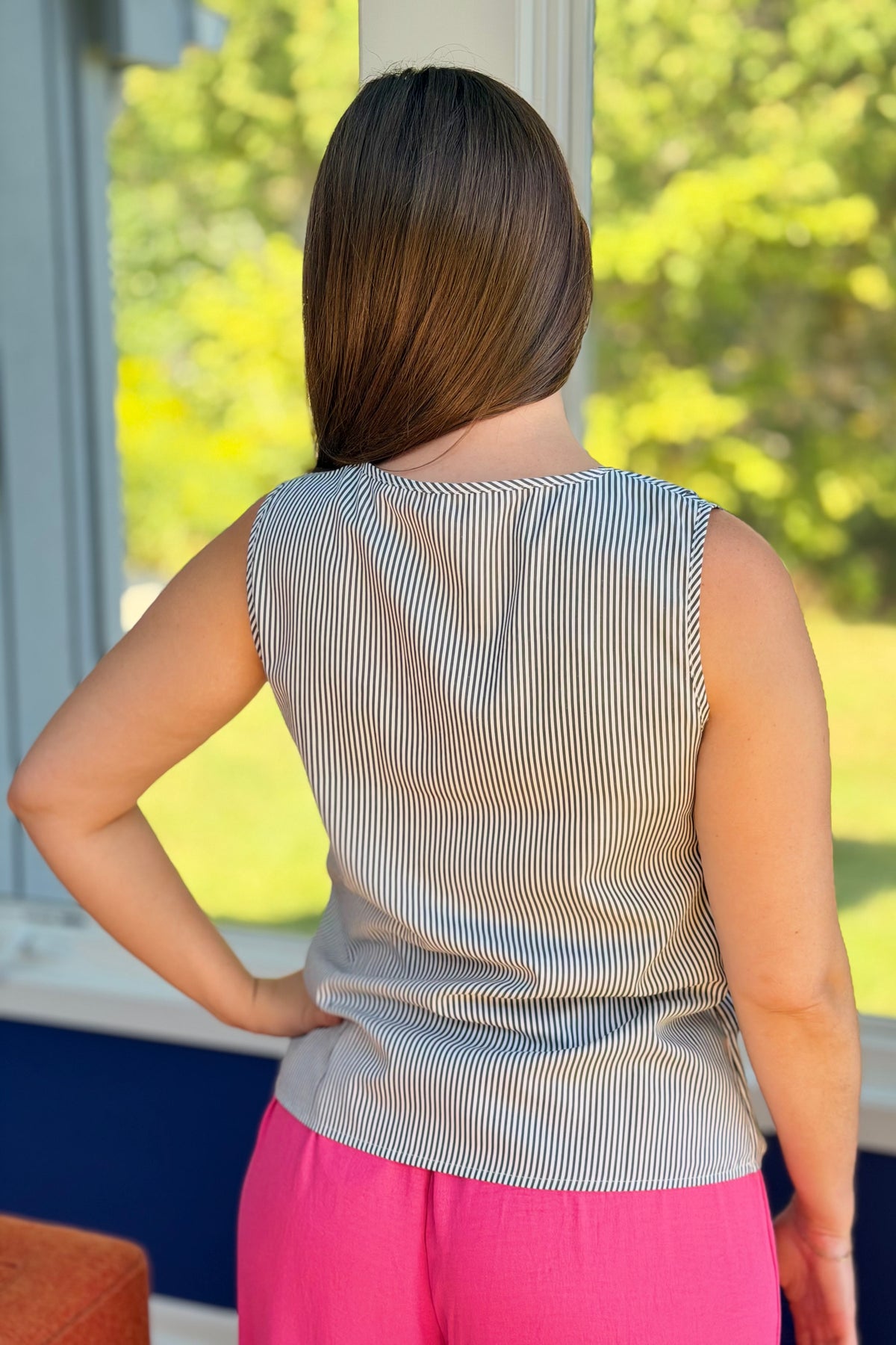 Casual Slant Collar Striped Top